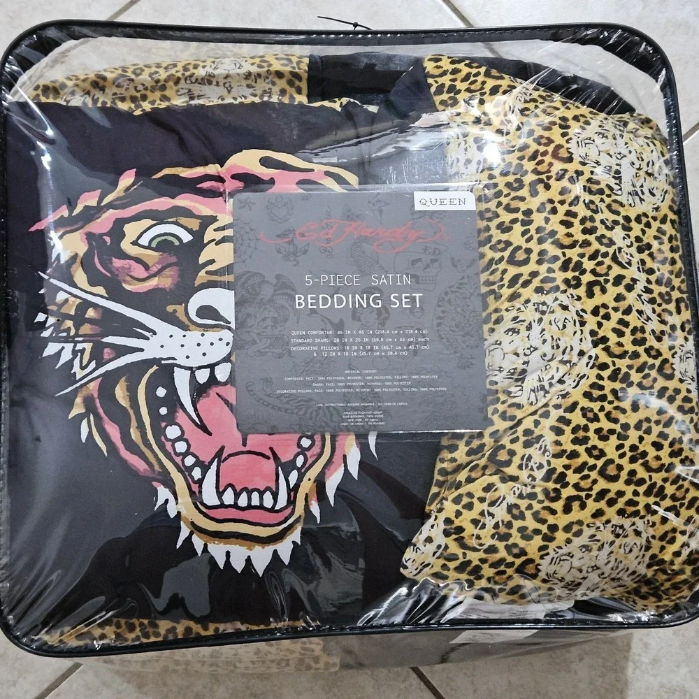 Ed Hardy Queen 8 Pc Bedding Set Reversible Skull Leopard Tattoo Y2K Gothic